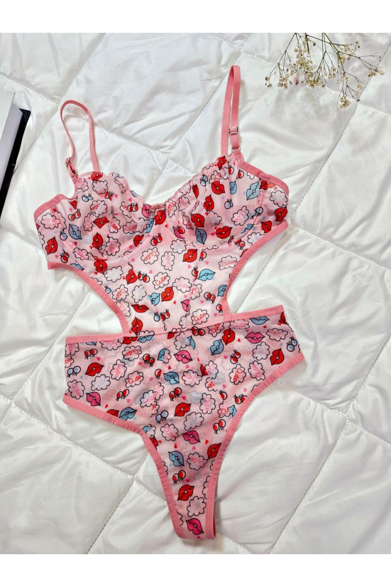 Arias Closet Öpücük Desenli Pembe Bodysuit