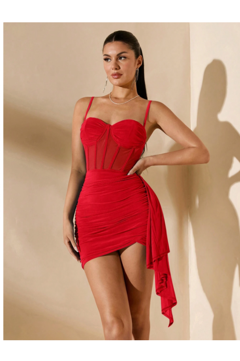 Arias Closet Özel Şık Tasarım Kırmızı Korse Görünümlü Mini Club Elbisesi Arias Closet Özel Şık Tasarım Kırmızı Korse Görünümlü Mini Club Elbisesi