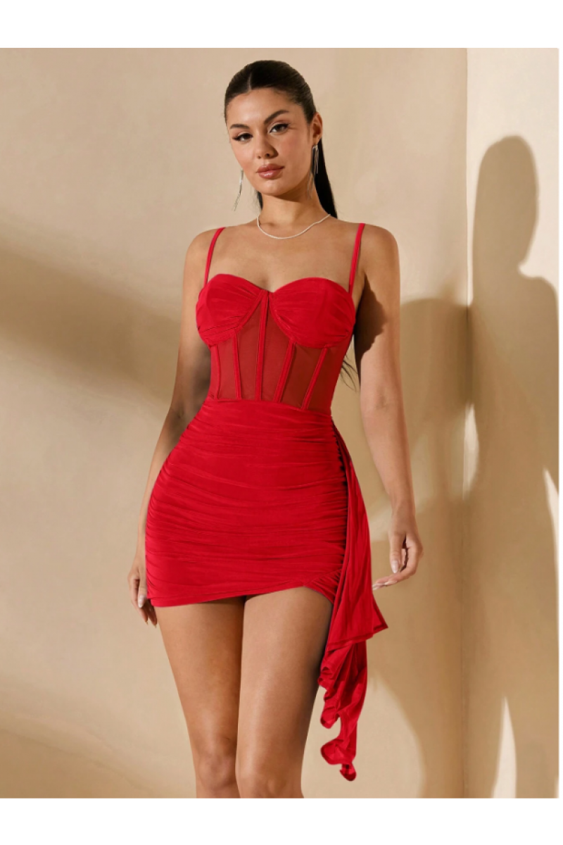 Arias Closet Özel Şık Tasarım Kırmızı Korse Görünümlü Mini Club Elbisesi Arias Closet Özel Şık Tasarım Kırmızı Korse Görünümlü Mini Club Elbisesi