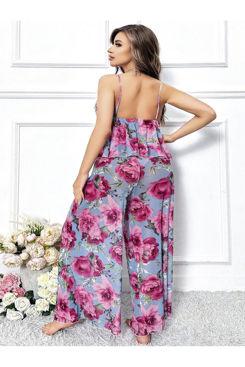 Arias Closet Özel Tasarım Büyük Beden Kırmızı Çiçek Desenli Bol Kesim 2li Pijama Takımı