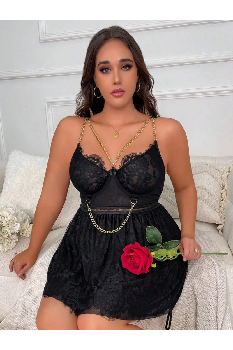 Arias Closet Özel Tasarım Büyük Beden Fantezi Zincir Detaylı Dantelli Gecelik Arias Closet Özel Tasarım Büyük Beden Fantezi Zincir Detaylı Dantelli Gecelik
