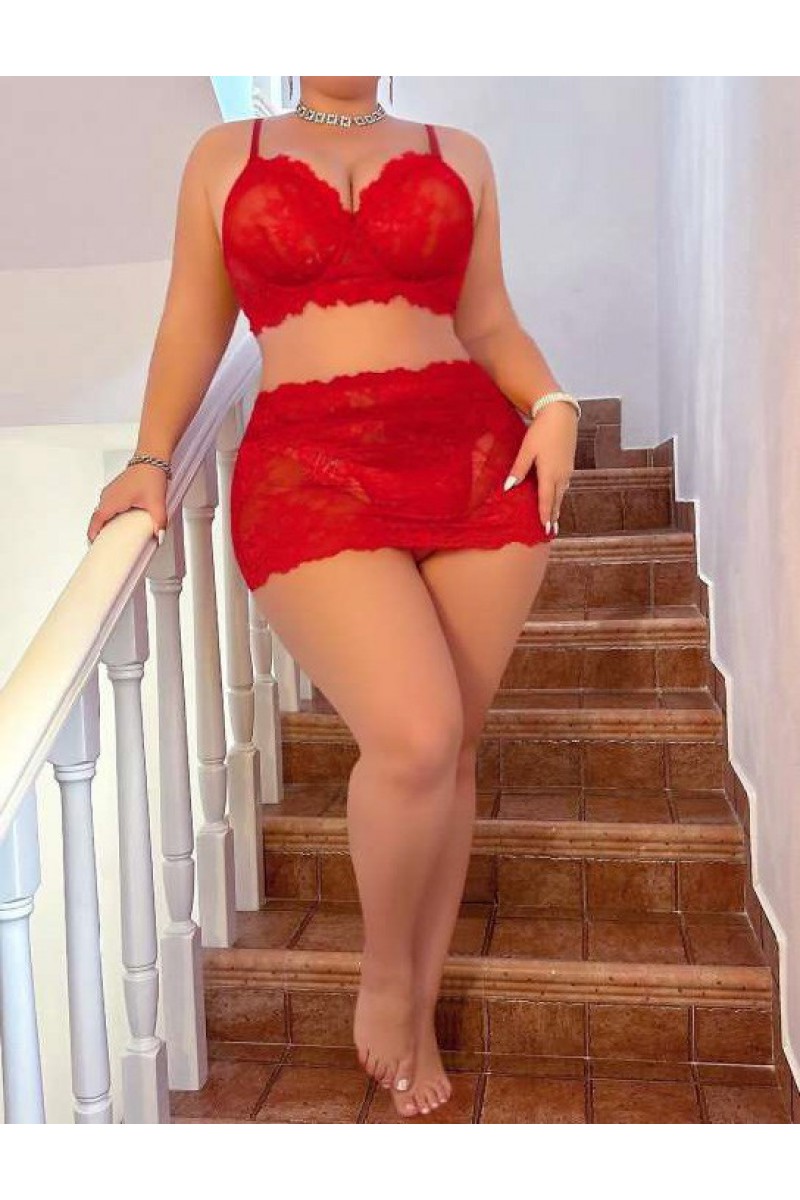 Arias Closet Özel Tasarım Büyük Beden Kırmızı Dantel İşlemeli Fantezi Mini Etekli Sütyen Takımı Arias Closet Özel Tasarım Büyük Beden Kırmızı Dantel İşlemeli Fantezi Mini Etekli Sütyen Takımı