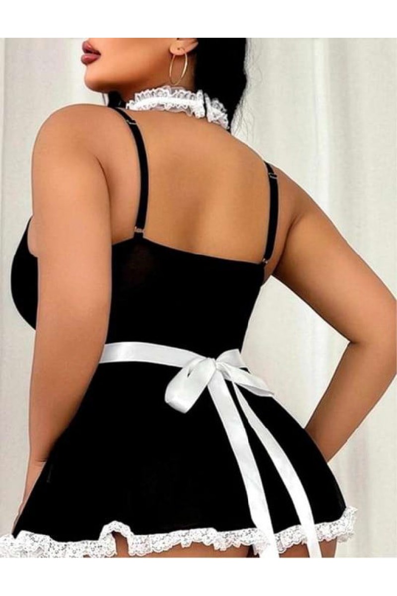 Arias Closet Özel Tasarım Büyük Beden Siyah Dantel İşlemeli Aksesuarlı Fantezi Hizmetçi Kostümü Arias Closet Özel Tasarım Büyük Beden Siyah Dantel İşlemeli Aksesuarlı Fantezi Hizmetçi Kostümü