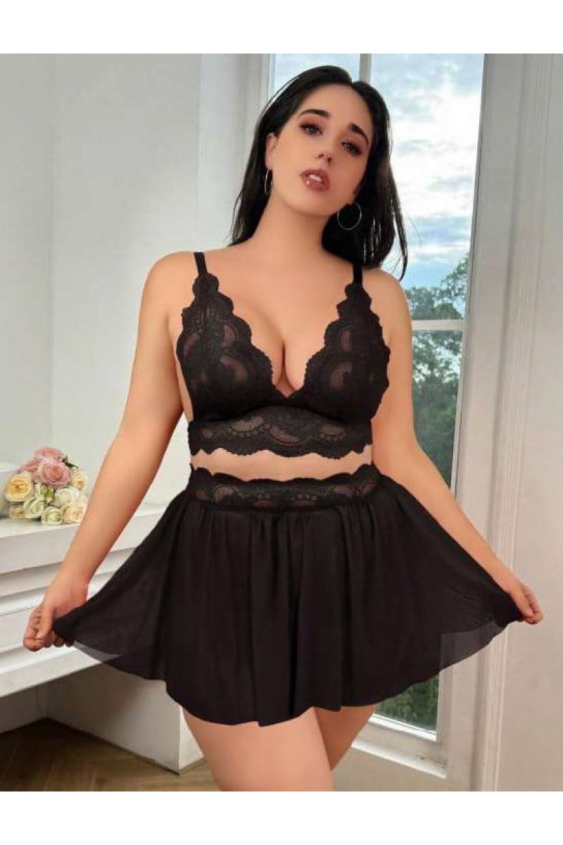 Arias Closet Özel Tasarım Büyük Beden Siyah Dantel İşlemeli Dekolteli Fantezi Etekli Sütyen Takımı Arias Closet Özel Tasarım Büyük Beden Siyah Dantel İşlemeli Dekolteli Fantezi Etekli Sütyen Takımı