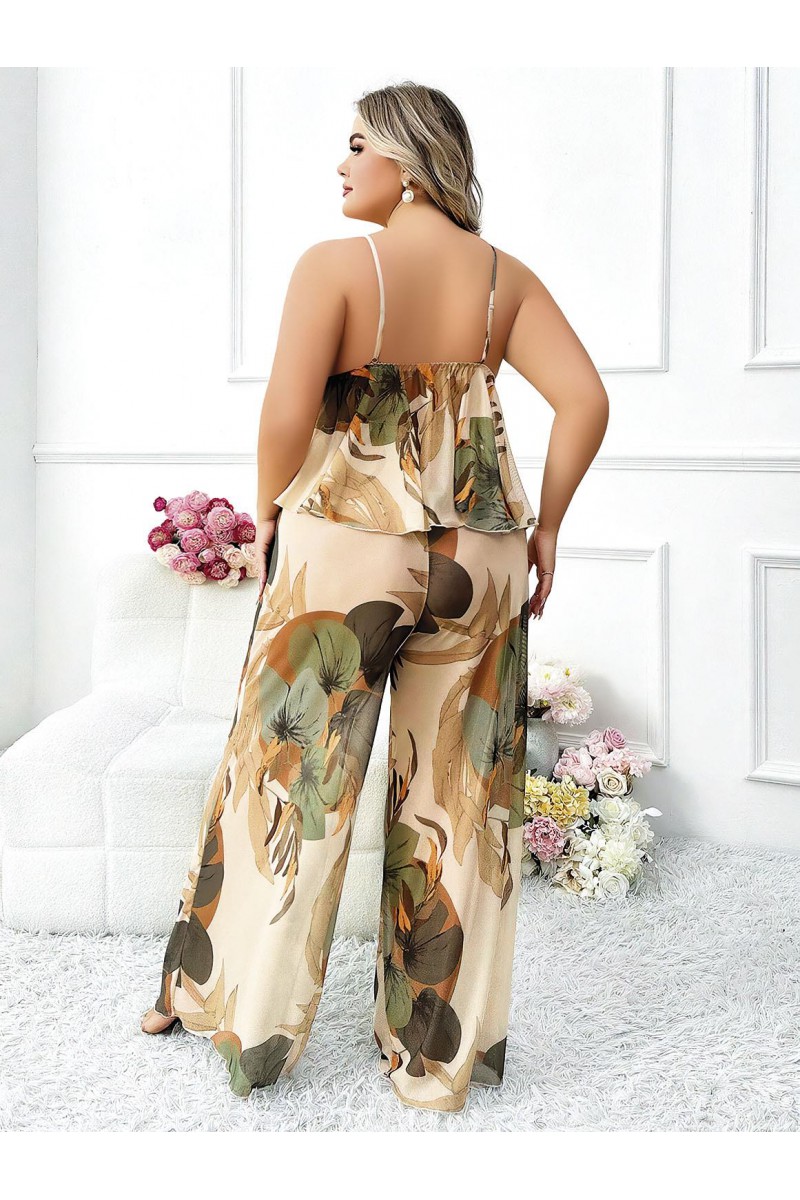 Arias Closet Özel Tasarım Büyük Beden Çiçek Desenli İnce Askılı 2li Pijama Takımı Arias Closet Özel Tasarım Büyük Beden Çiçek Desenli İnce Askılı 2li Pijama Takımı