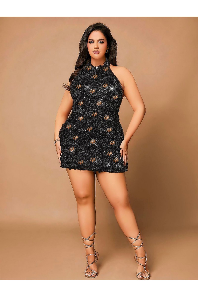 Arias Closet Özel Tasarım Büyük Beden Gold Payetli Parlak Işıltılı Siyah Mini Club Elbisesi Arias Closet Özel Tasarım Büyük Beden Gold Payetli Parlak Işıltılı Siyah Mini Club Elbisesi