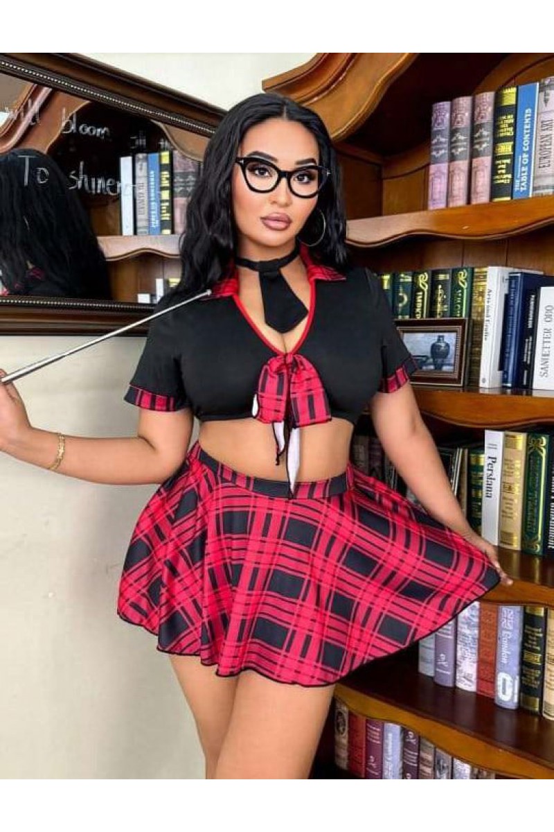 Arias Closet Özel Tasarım Büyük Beden Ekose Mini Etekli Bolerolu Fantezi Liseli Kostümü Arias Closet Özel Tasarım Büyük Beden Ekose Mini Etekli Bolerolu Fantezi Liseli Kostümü