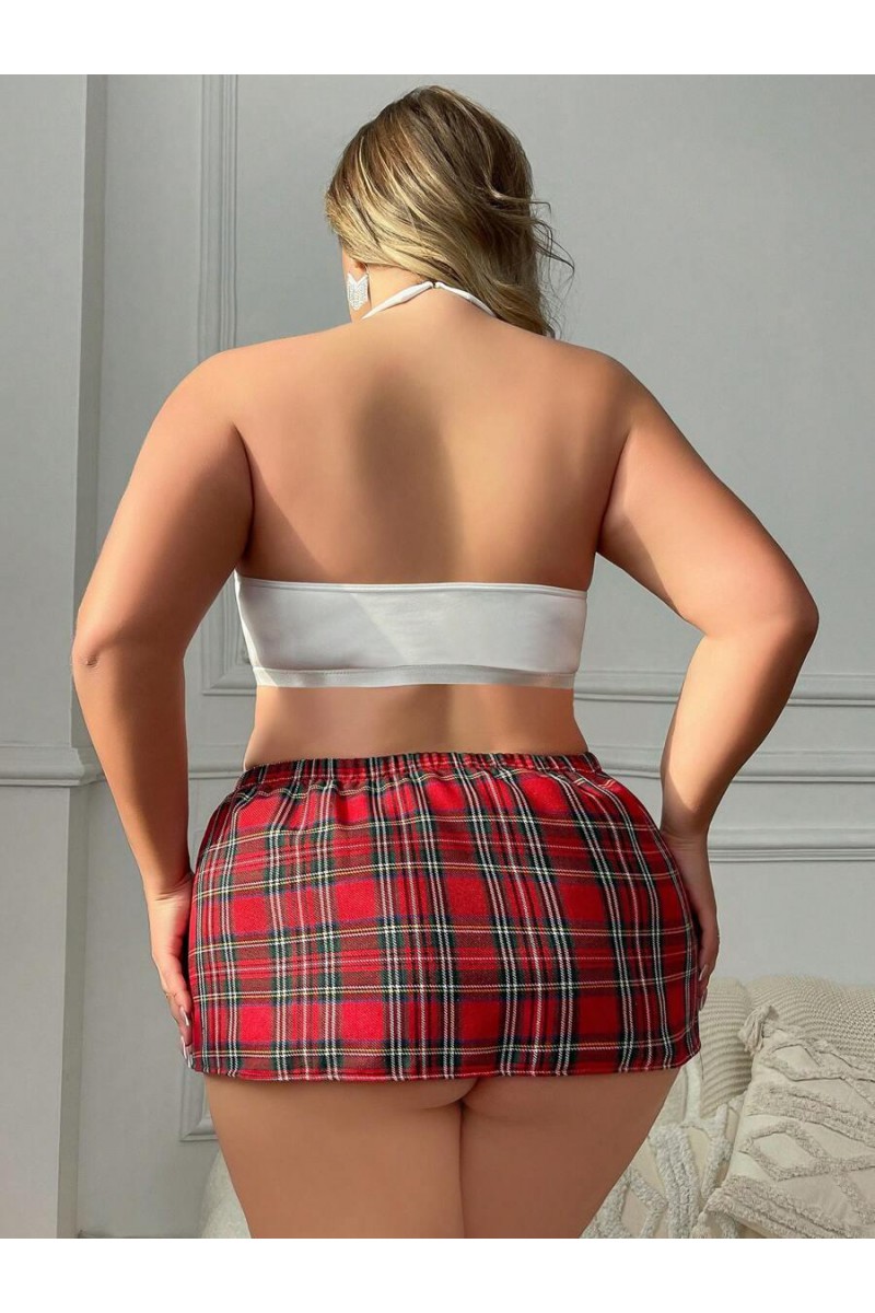 Arias Closet Özel Tasarım Büyük Beden Ekoseli Kravatlı Fantezi Liseli Kostümü Arias Closet Özel Tasarım Büyük Beden Ekoseli Kravatlı Fantezi Liseli Kostümü