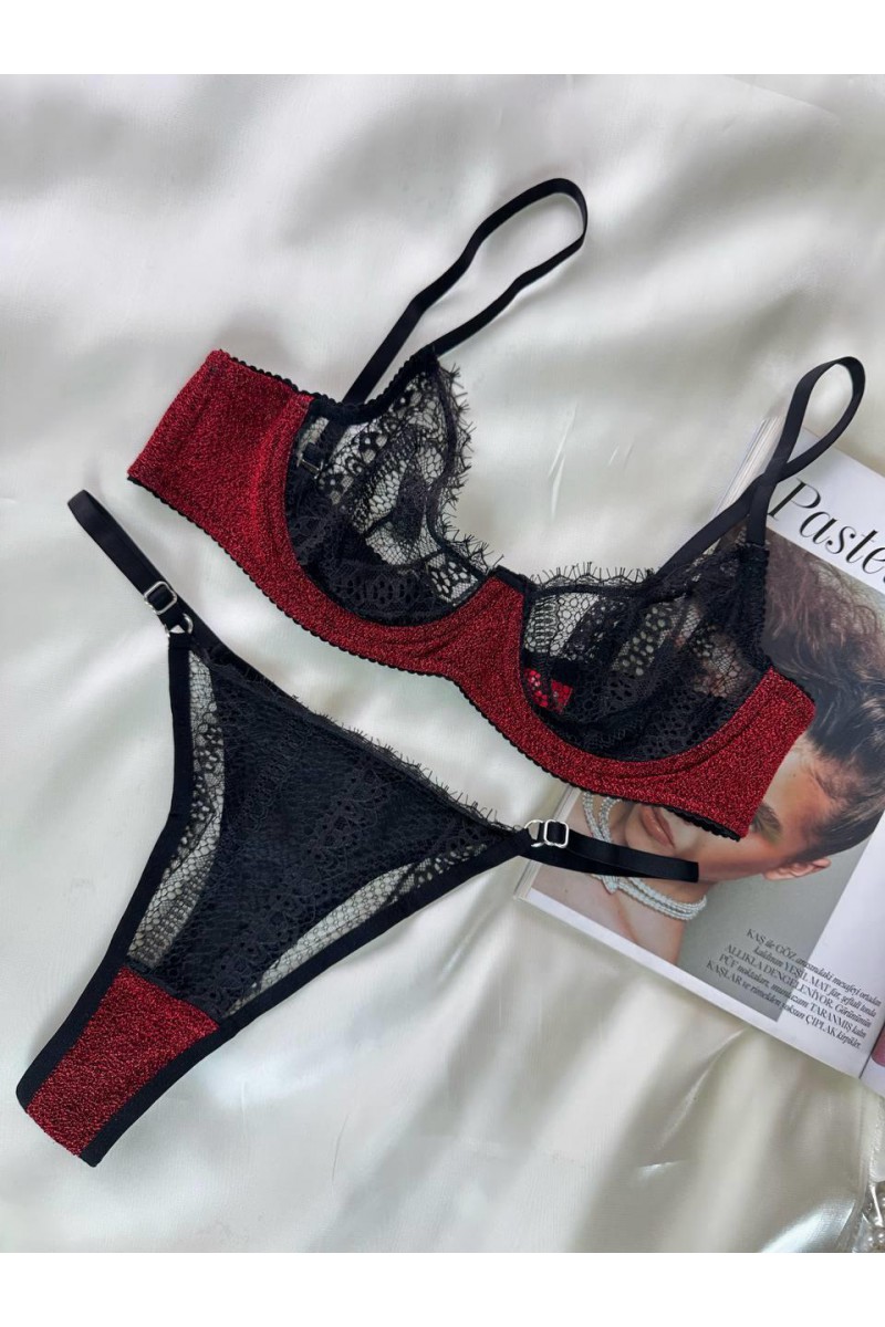 Arias Closet Özel Tasarım Dantel İşlemeli  Bordo Desteksiz Bralet Takımı