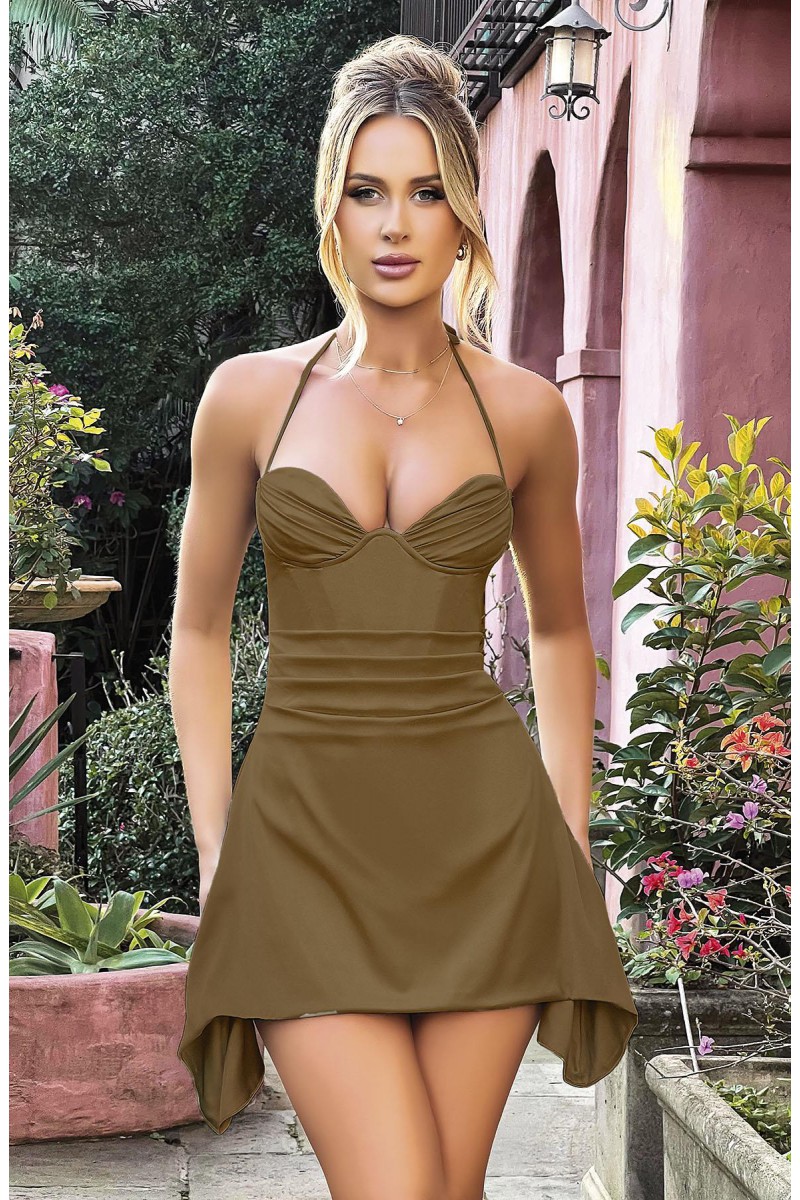 Arias Closet Özel Tasarım İnce Askılı Boyundan Bağlamalı Koyu Yeşil Mini Saten Gecelik Arias Closet Özel Tasarım İnce Askılı Boyundan Bağlamalı Koyu Yeşil Mini Saten Gecelik