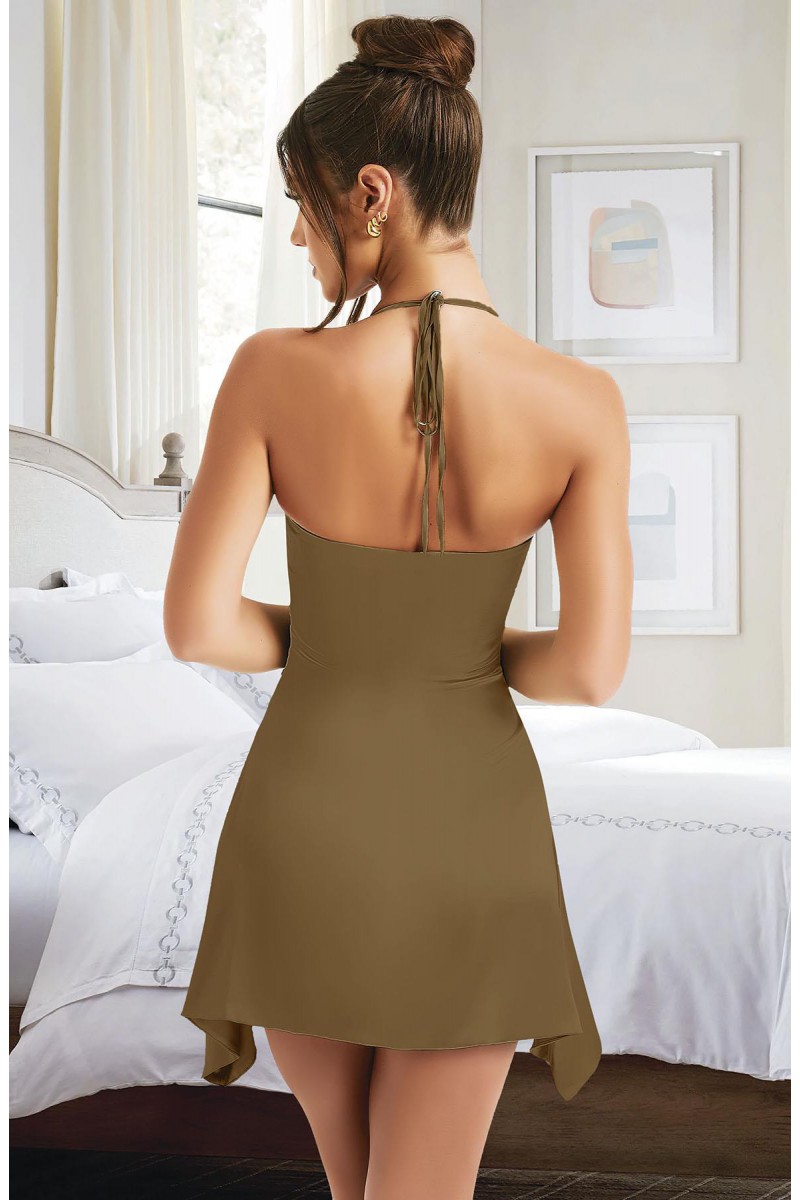 Arias Closet Özel Tasarım İnce Askılı Boyundan Bağlamalı Koyu Yeşil Mini Saten Gecelik Arias Closet Özel Tasarım İnce Askılı Boyundan Bağlamalı Koyu Yeşil Mini Saten Gecelik