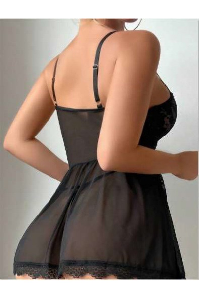 Arias Closet Özel Tasarım Siyah Dantelli Korse Görünümlü Çapraz İpli Tül Fantezi Gecelik Arias Closet Özel Tasarım Siyah Dantelli Korse Görünümlü Çapraz İpli Tül Fantezi Gecelik