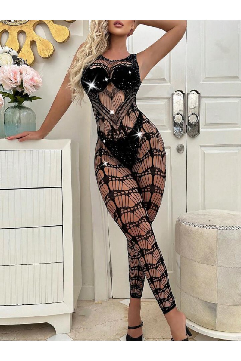 Arias Closet Özel Tasarım Siyah Taşlı Fantezi Vücut Çorabı