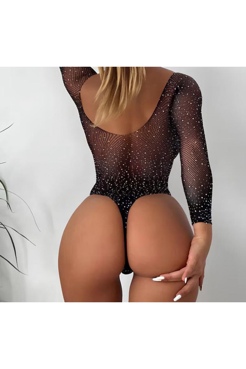 Arias Closet Özel Tasarım Siyah Taşlı Fantezi Body Vücut Çorabı