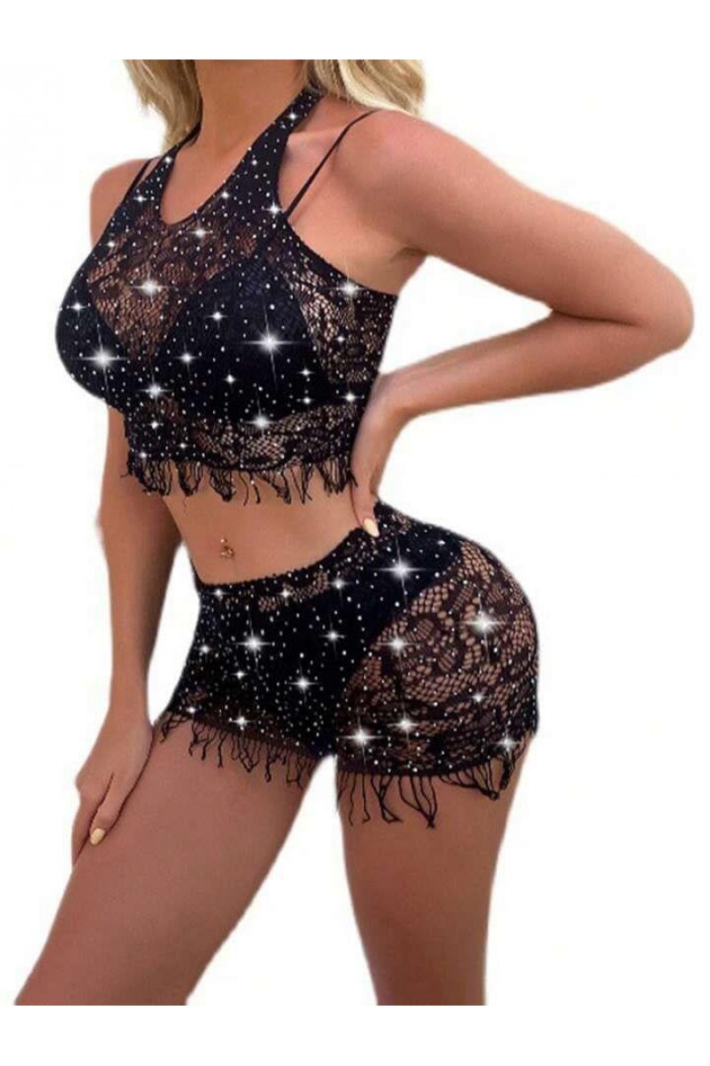 Arias Closet Özel Tasarım Siyah Taşlı Fantezi Vücut Çorabı