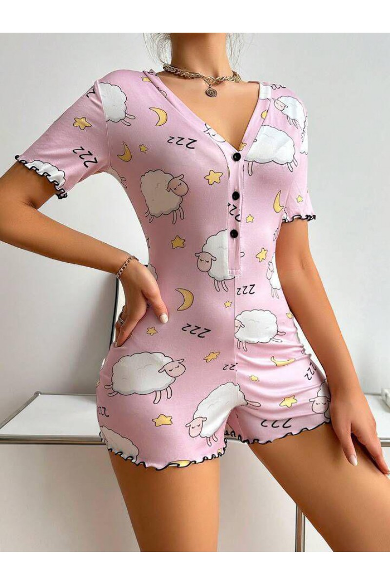 Arias Closet Pamuklu Pembe Kuzu Desenli Düğmeli Uzun Kol Tulum Pijama Arias Closet Pamuklu Pembe Kuzu Desenli Düğmeli Uzun Kol Tulum Pijama