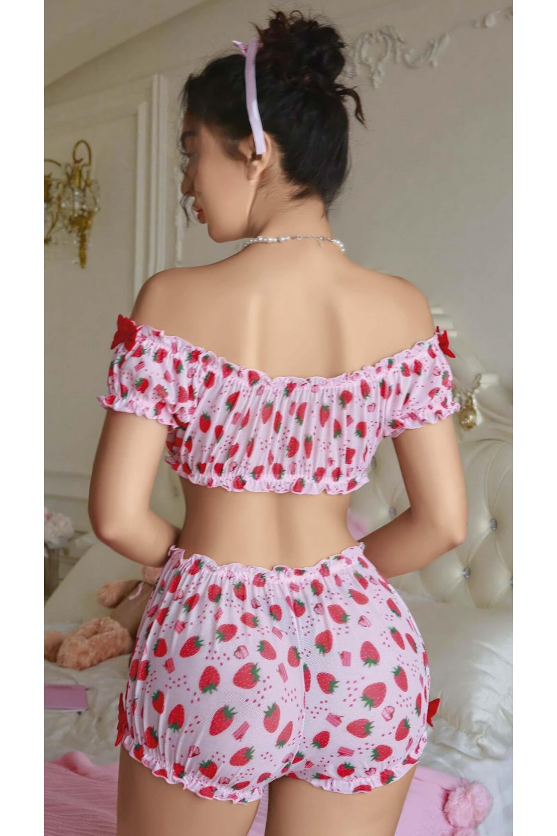 Arias Closet Pembe Çilek Desenli Şortlu Fantezi Sütyen Takımı Arias Closet Pembe Çilek Desenli Şortlu Fantezi Sütyen Takımı