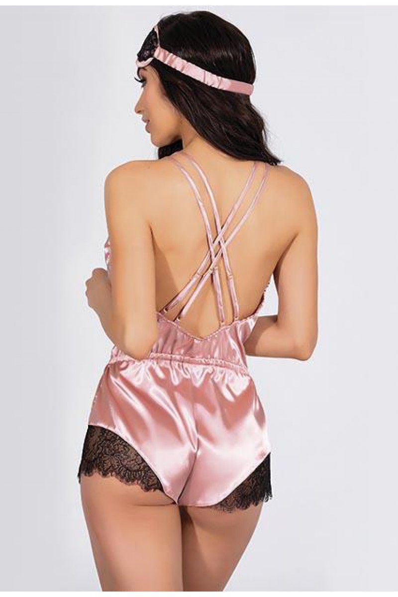 Arias Closet Pembe Dantelli Sırtı Çapraz Saten Şort Tulum Arias Closet Pembe Dantelli Sırtı Çapraz Saten Şort Tulum