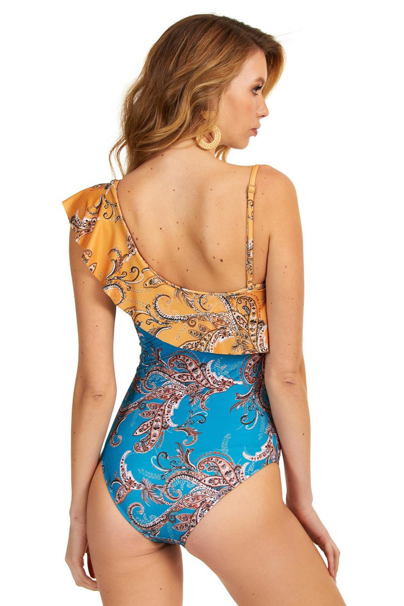 Arias Closet Şal Desenli Tek Omuz Fırfırlı Mayo