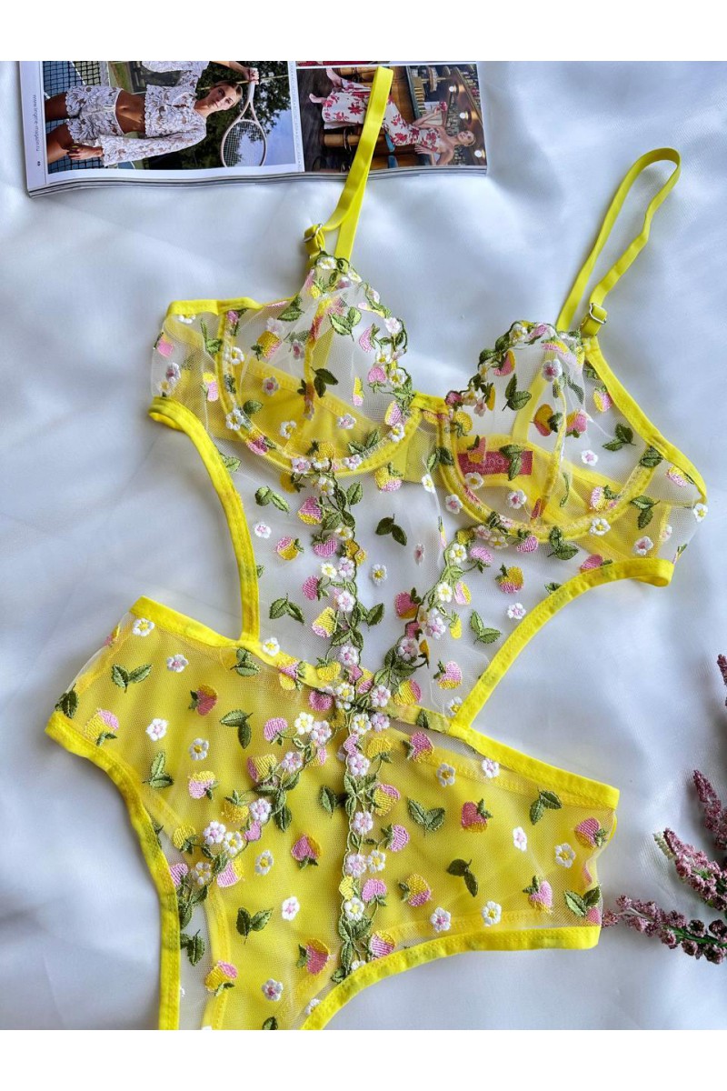 Arias Closet Sarı Çiçek Desenli Bodysuit