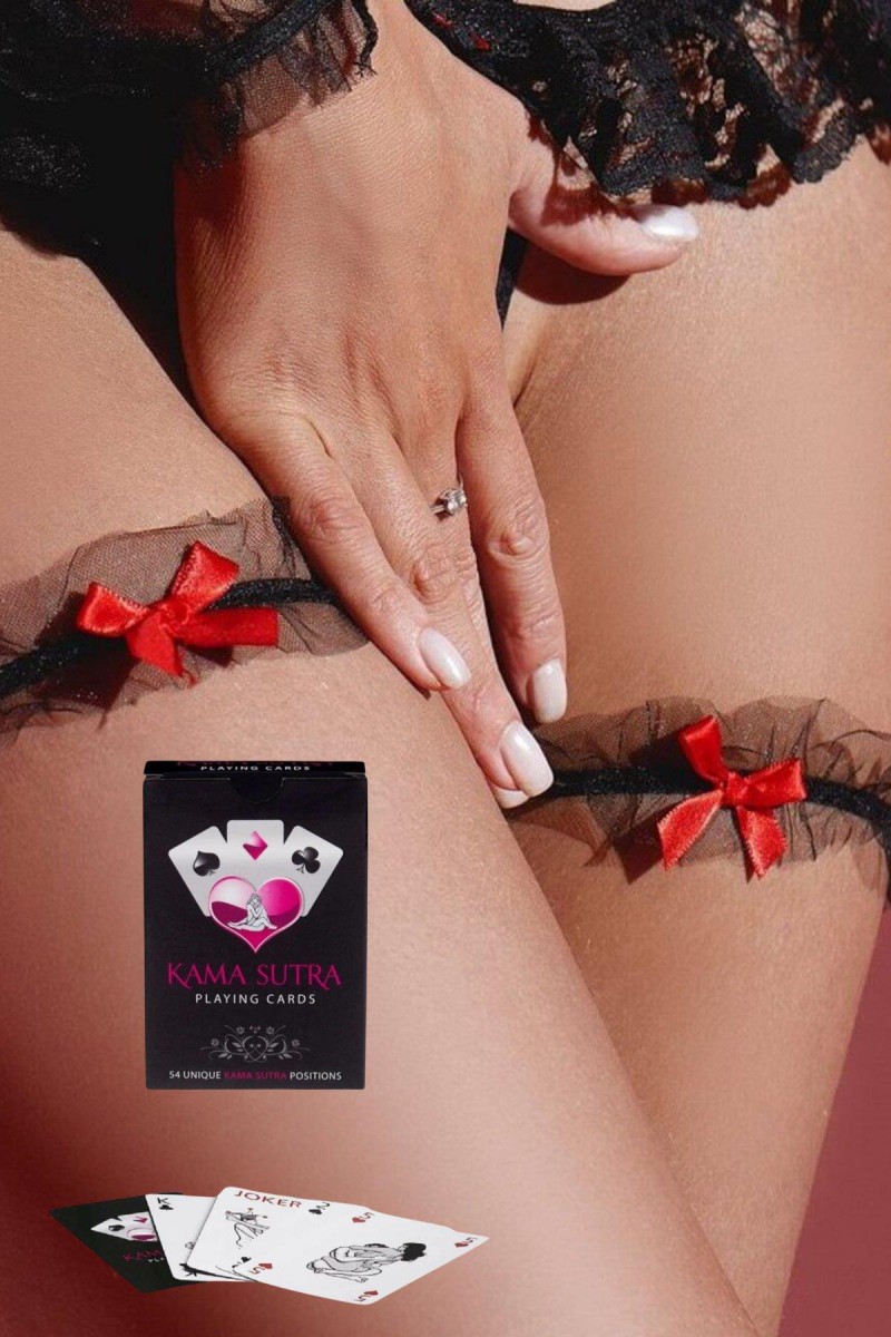 Arias Closet Sexy Görselli Oyun Kartı Kama Sutra Siyah Kırmızı Bacak Bant Set