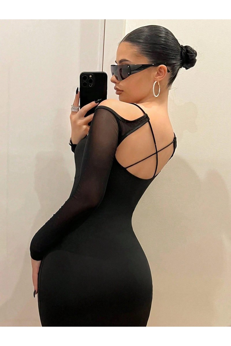 Arias Closet Siyah Göğüs Dekolteli İp Detaylı Mini Club Elbisesi