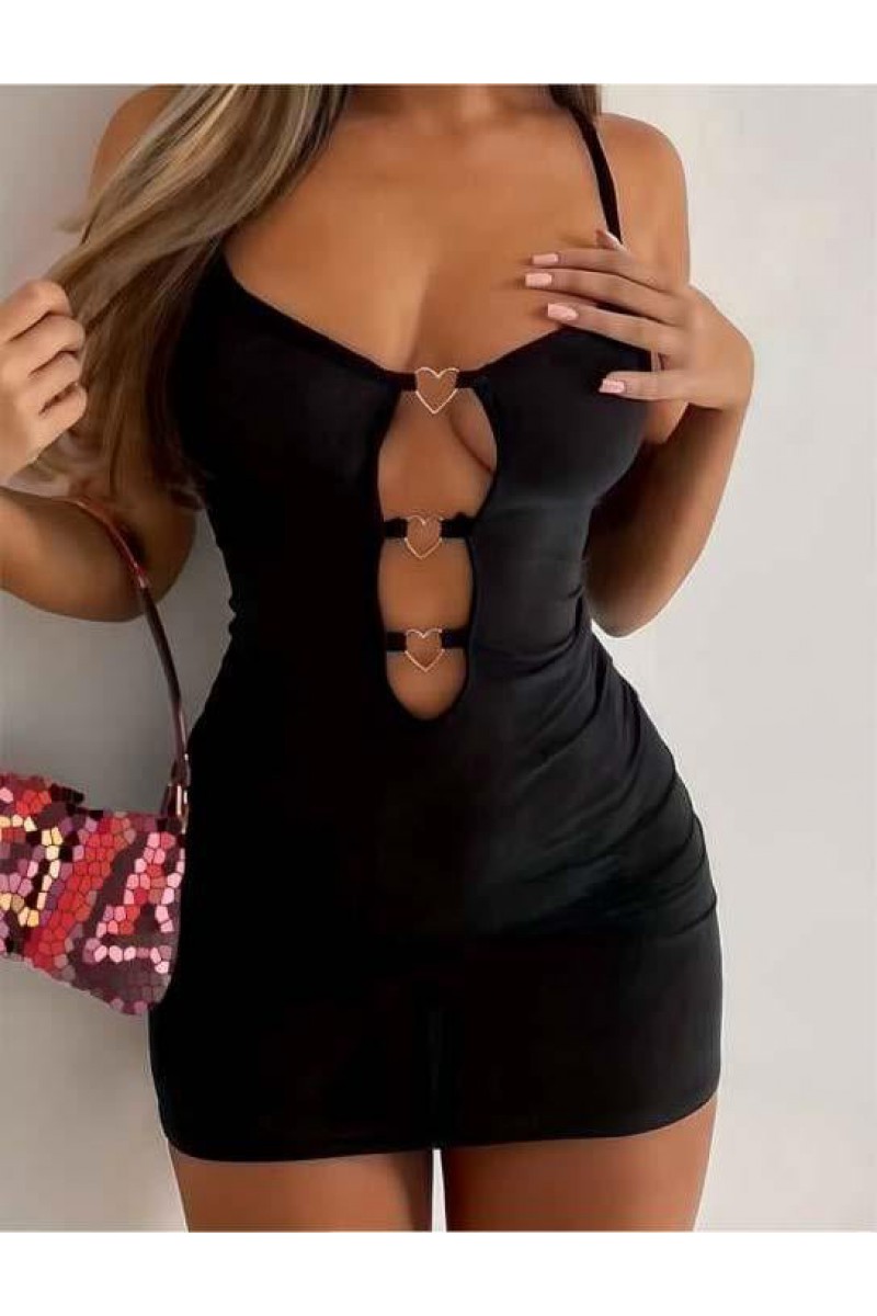 Arias Closet Siyah Göğüs Dekolteli Kalp Detaylı Mini Club Elbisesi
