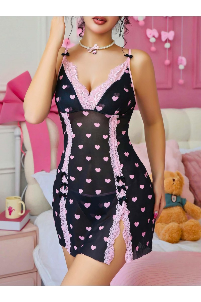 Arias Closet Siyah Kalp Desenli Dantel İşlemeli Fantezi Gecelik Arias Closet Siyah Kalp Desenli Dantel İşlemeli Fantezi Gecelik