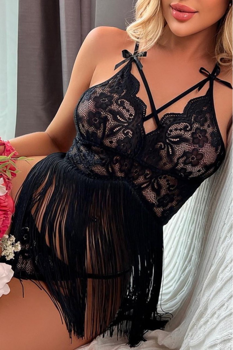 Arias Closet Siyah Püsküllü Dantel Detaylı Fantezi Gecelik Arias Closet Siyah Püsküllü Dantel Detaylı Fantezi Gecelik