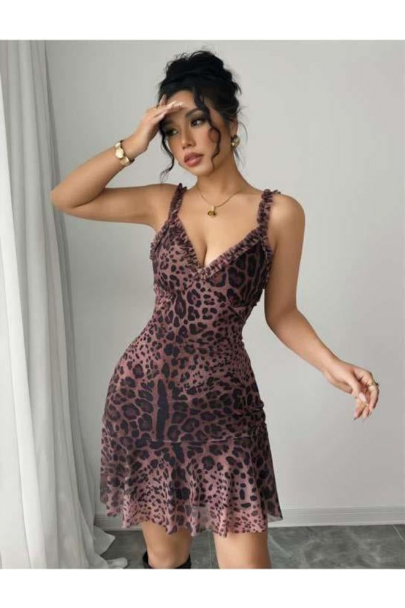Arias Closet Timsah Desenli Askılı Mini Club Elbisesi
