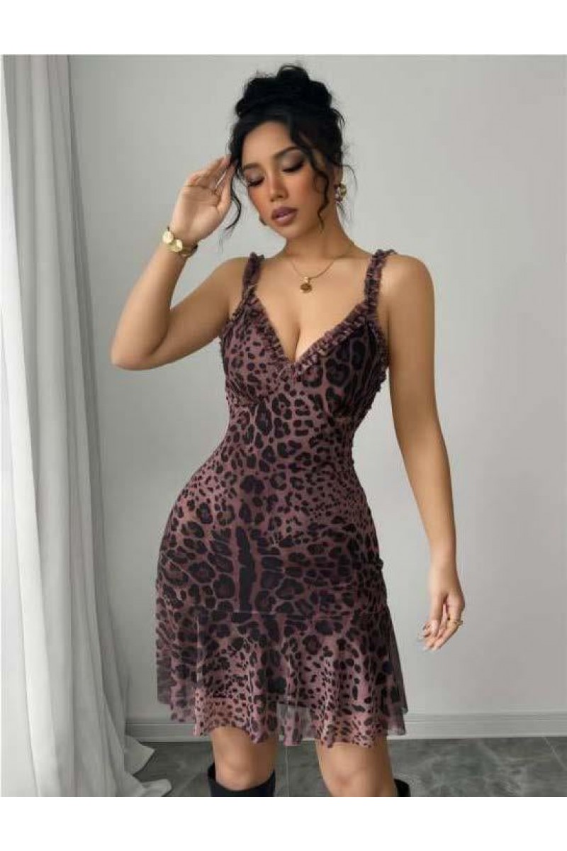 Arias Closet Timsah Desenli Askılı Mini Club Elbisesi
