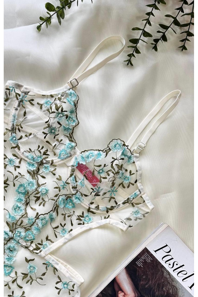 Arias Closet Yeşil Çiçek Büyük Desenli Bodysuit