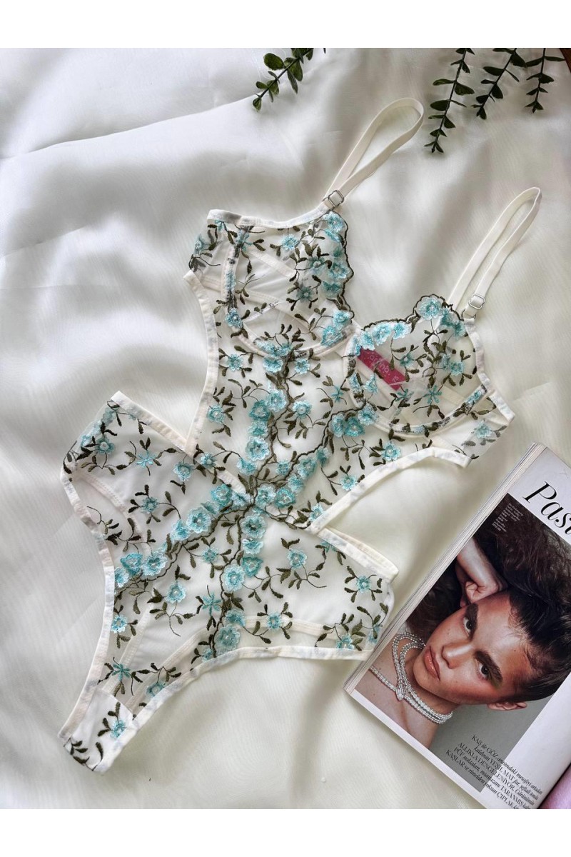 Arias Closet Yeşil Çiçek Büyük Desenli Bodysuit
