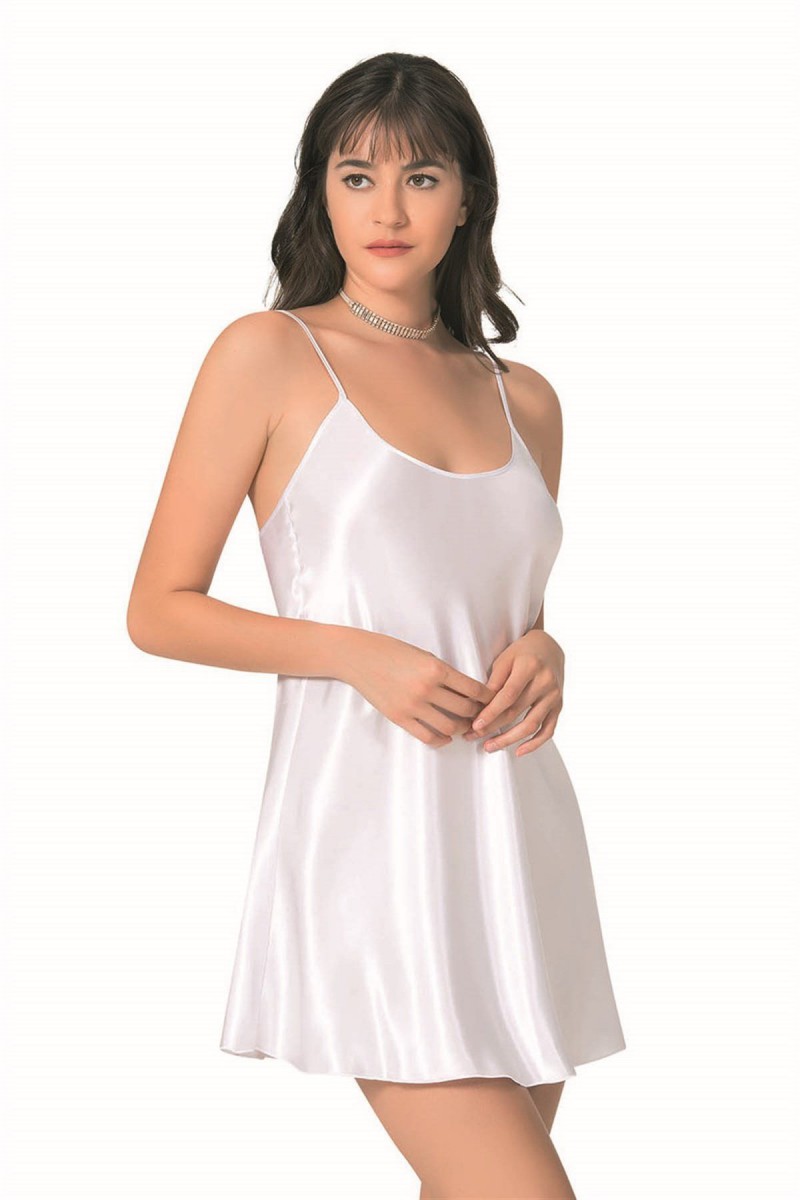 Arias Closet Beyaz Kısa Saten Gecelik