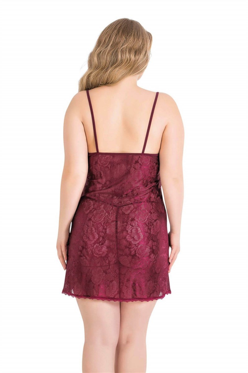 Arias Closet Büyük Beden Bordo Kısa Jakarlı Gecelik