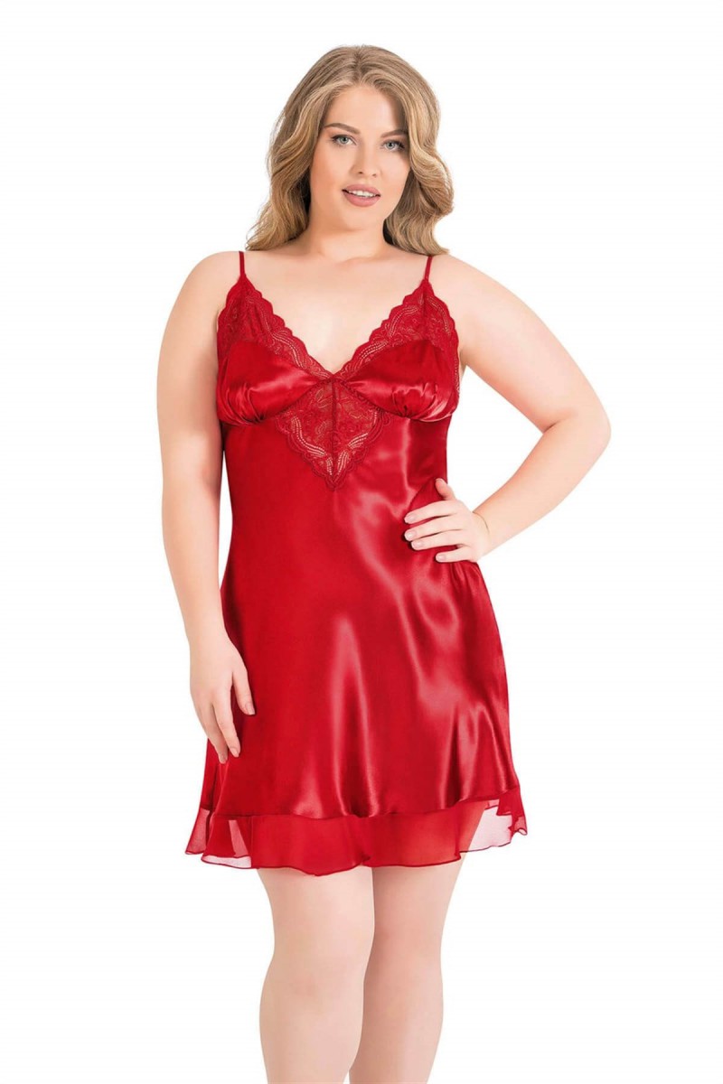 Arias Closet Büyük Beden Kırmızı Kısa Saten Gecelik Arias Closet Büyük Beden Kırmızı Kısa Saten Gecelik