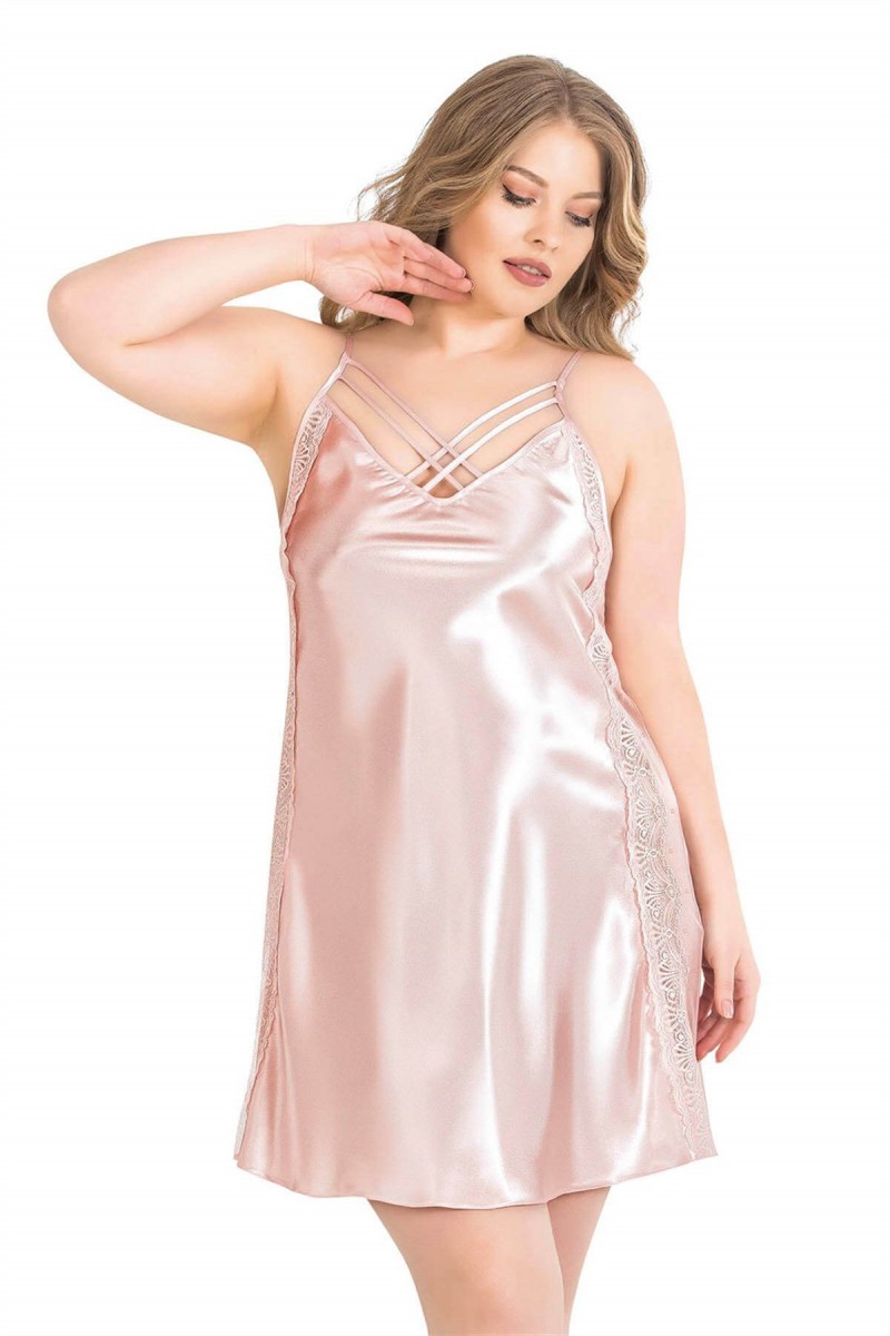Arias Closet Büyük Beden Pudra Kısa Saten Gecelik