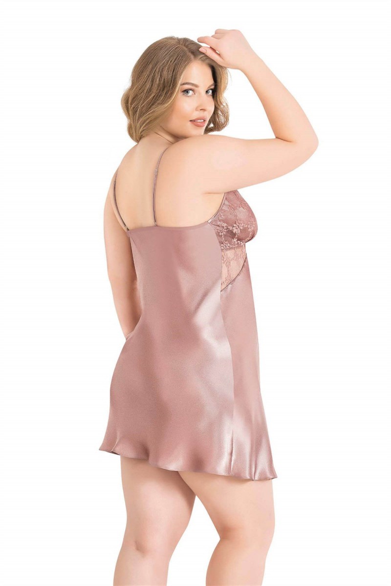 Arias Closet Büyük Beden Vizon Kısa Saten Gecelik